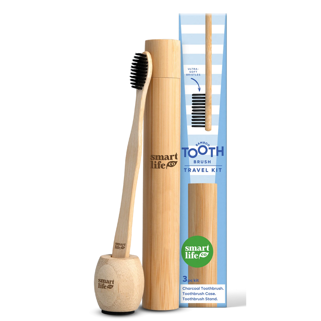 Charcoal Toothbrush with Bamboo Travel Case & Stand