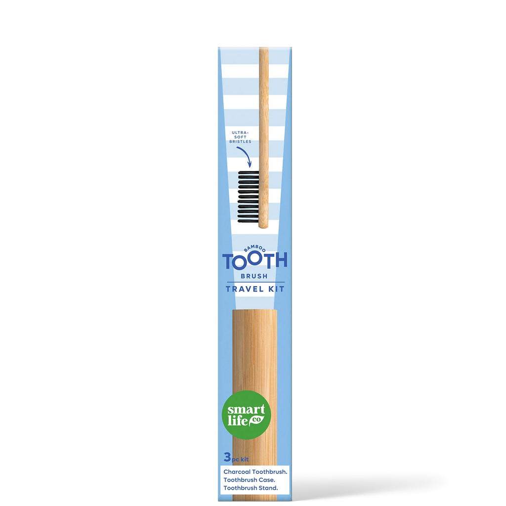 Charcoal Toothbrush with Bamboo Travel Case & Stand