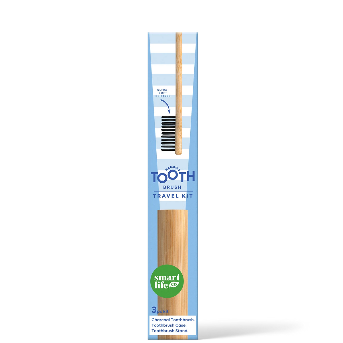 Charcoal Toothbrush with Bamboo Travel Case & Stand