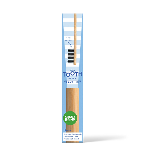 Charcoal Toothbrush with Bamboo Travel Case & Stand